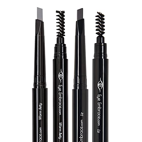 Eye Embrace Warm Gray Eyebrow Pencils: Warm Betty & Liz 2 Pack Bundle - Waterproof, Double-Ended Automatic Angled Tip & Spoolie Brush, Cruelty-Free