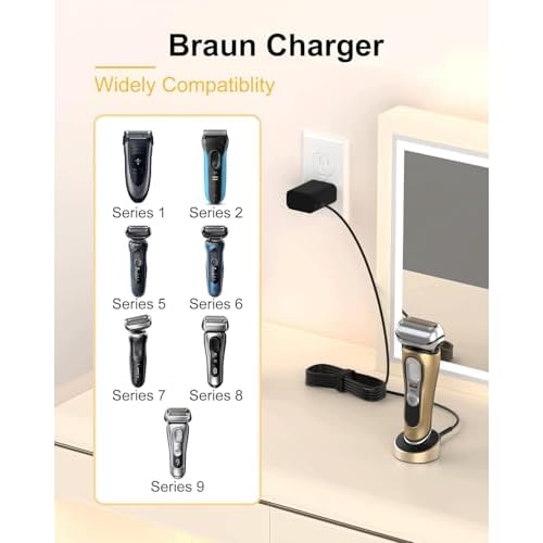 Shaver Charger compatible with Braun Shaver 9 8 7 6 5 3 1 XT5 Series for 9477cc 9465cc 8457cc 8417s 8330s 7085cc 7020s 790cc 6075cc 6072cc 6020s 5020 5018s 310s 3040 190s 130s.