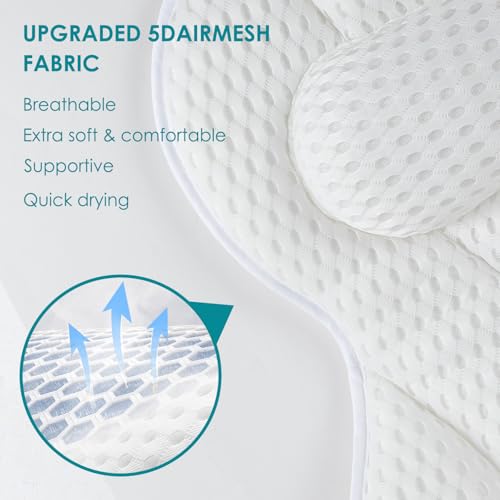 SQLHM Bath Pillows for Tub, Luxury Bath Pillow for Neck and Back Support - with Comfortable Breathable Cotton 6 Non-Slip Suction Cup Bathtub Accessories - Spa Bath Mat Gifts for Women