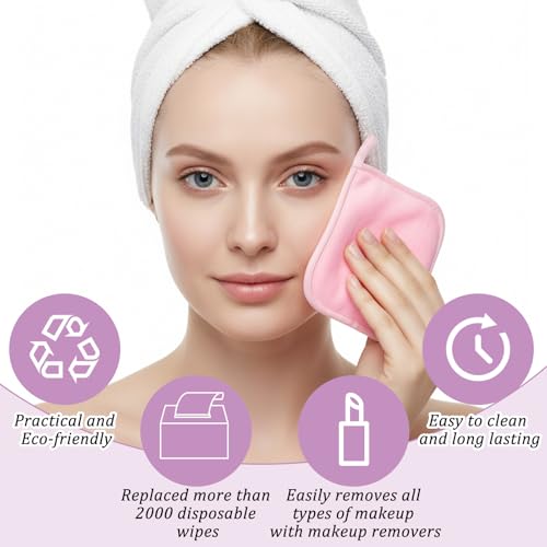 48 Pcs Makeup Remover Cloths Reusable Washable Remover Pads Soft Microfiber Washcloths Facial Cloths Makeup Towels for Women, 5.5 x 6.3 Inch(8 Colors)