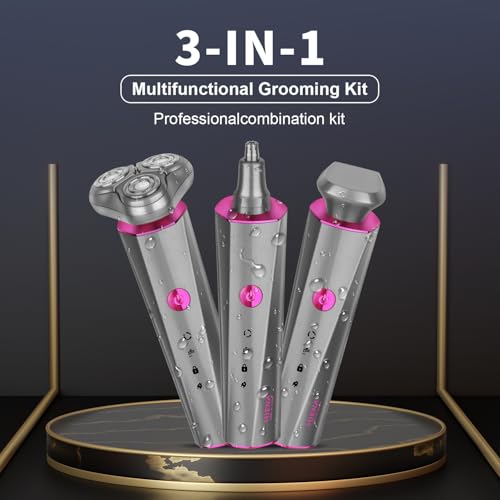 HIENA PRO Professional Beard Trimmer for Men, 3-in-1 Complete Grooming Tools, Cordless Electric Facial, Ear & Nose Trimmer, Rechargeable Hair Clippers, Perfect Gifts for Men