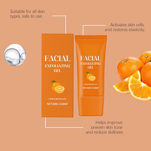 2Pcs Facial Exfoliating Gel, Orange Enzyme Hydrating Facial Scrub, Deep Cleansing Moisturizing Orange Peeling Gel, Remove Blackheads, Rejuvenating Skin Repair(60g)