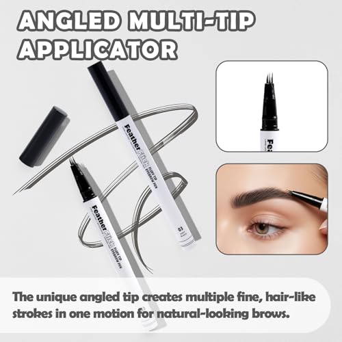 Feather Flick Fluff Tip Eyebrow Pen Natural Hair Like Brow Strokes Angled Multi Tip Precision Brow Pen for Sparse Brows Long Lasting Smudge Resistant (SOFT BLACK, 0.018 fl oz. / 0.55 ml£¨pack of 1£©)