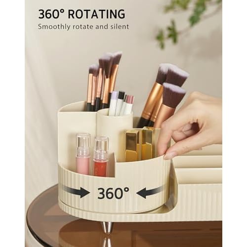 Syntus Makeup Organizer Countertop, Rotating Makeup Brush Holder Large Capacity Cosmetic Display Cases, Spinning Storage Holder for Vanity, Desk, Skincare, Perfume Organization