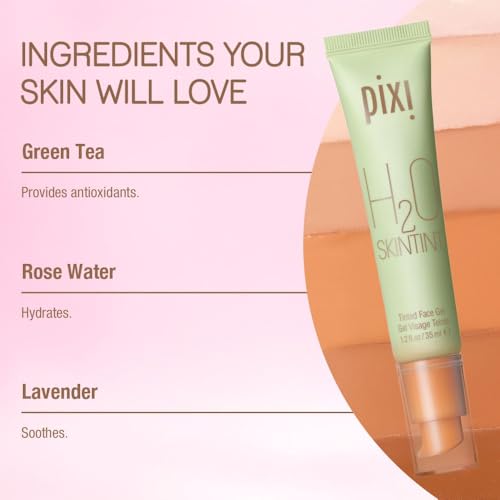 Pixi H2O SkinTint | Tinted Gel Moisturizer | Lightweight, Hydrating & Water-Resistant | Evens Tone & Reduces Redness | Mocha | 1.2 fl oz/35 ml