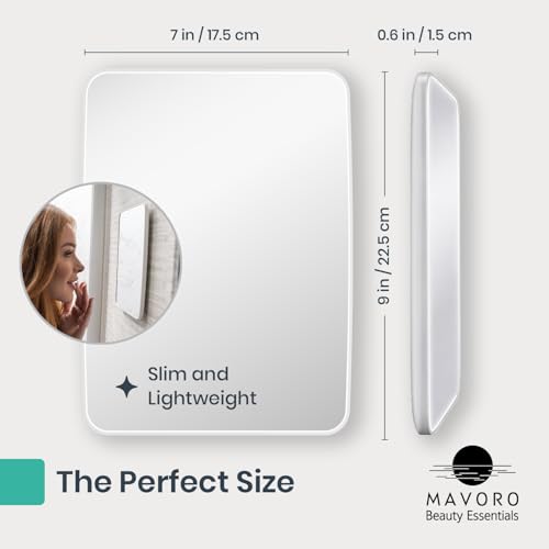Mavoro 7x9 Travel Mirror | Small Wall Adhesive Mirror | Peel and Stick Wall Mount Travel Make up Mirror | Real Glass Vanity Mirror with Stand