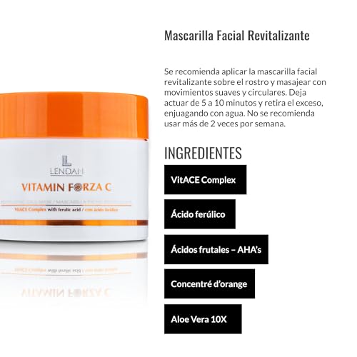 Lendan - Revitalizing Facial Mask Vitamin Forza C - 200 ml - Exfoliating and Hydrating Formula - Helps Improve Skin Texture - Helps Promote a Radiant Appearance - With AHA and Aloe Vera