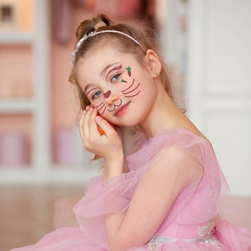Totelux Easter Rabbit Face Tattoos Glitter Bunny Tattoos Cute Face Stickers with Gems Eye Body Fake Temporary Tattoo for Adult kids Makeup Easter Party Decoration Supplies