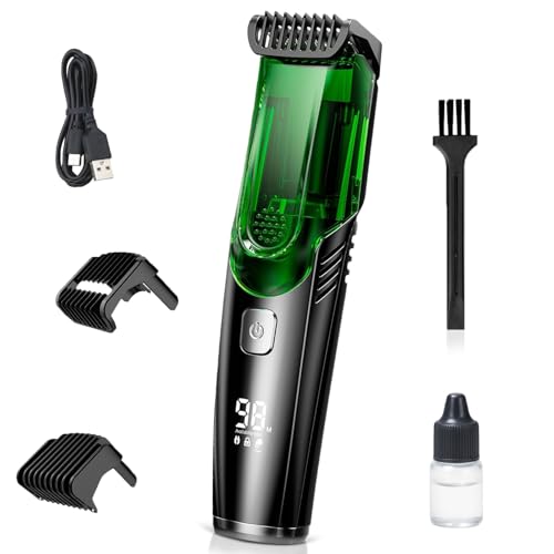 Vacuum Beard Trimmer for Men, Beard and Mustache Trimmer for Men with Adjustable Length Comb (1?20mm), IPX6 Waterproof Built-in Electric Trimmer for Beard, Mustache, and Stubble.
