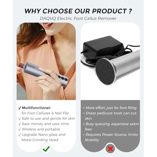Electric Foot Callus Remover, 2-in-1 Cordless Pedicure Tools for Feet and Nail File with 80PCS Sandpaper Discs(3 Sizes), Aluminum Body with Adjustable Speed for Dead Skin, Cracked Heels & Home