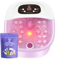 Foot Spa Bath Massager with Heat Bubbles and Vibration Massage and Jets, 16 OZ Calming Lavender Foot Soak Epsom Salt, Foot Soaker with Red Light, 22 Massage Rollers, Adjustable Temp - Pink