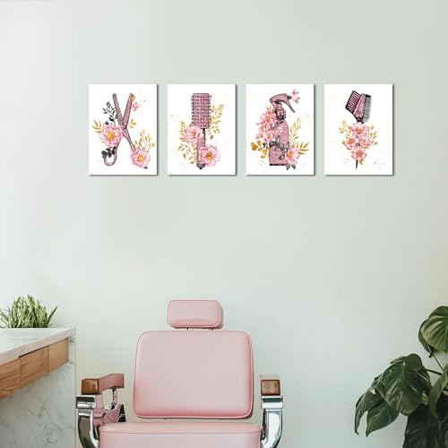 SkenoArt Beauty Salon Wall Art Haircut Tools Painting Hair Salon Barbershop Pictures Hairdresser Wall Decor Fashion Cosmetic Canvas Art Painting Gifts for Hair Stylists Woman Framed
