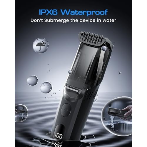 FERRISA Vacuum Beard Trimmer for Men, Rechargeable Mustache Trimmer for Men with Adjustable Length Comb, Cordless Electric Mens Beard Trimmer with Built-in Vacuum for Mustache, Sideburns (Black)