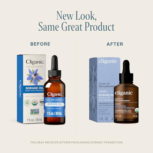 Cliganic Organic Borage Seed Oil for Face, 100% Pure (1oz) - Natural Non-GMO Cold Pressed