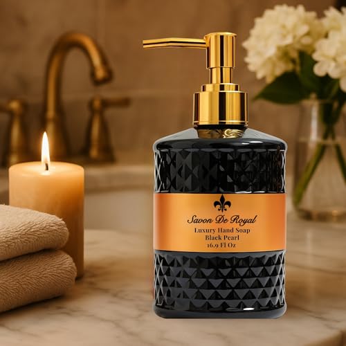 Luxury Liquid Hand Soap, Vanilla - Orange Scent, Moisturizing Vegan Kitchen & Bathroom Soap for Hand Wash, Gentle & Nourishing Formula, Refillable Bottle 16.9 Fl Oz, Black Pearl
