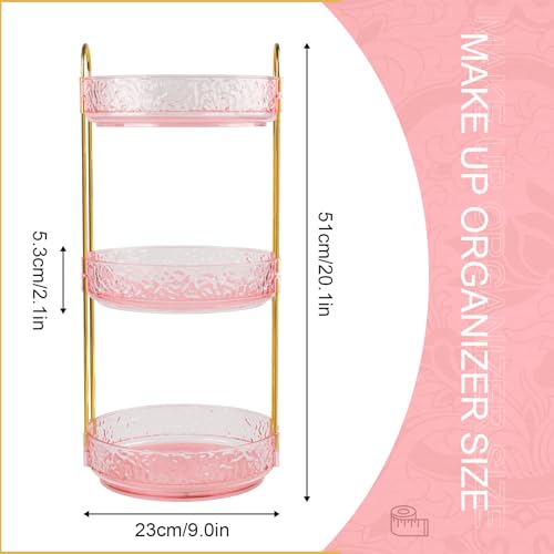 Fangoo 3 Tiers Pink Rotating Makeup Organizer for Vanity, 360 Spinning Skincare Organizers for Dresser Perfume Organizer Large Skincare Make Up Storage Cosmetic Organizer for Bathroom Countertop