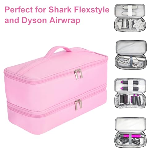 Double-Layer Carrying Case for Shark Flexstyle, Travel Case for Shark 430/440 Flex Style, Portable Storage Bag for Shark Flexstyle/Dyson Airwrap Styler and Attachments (pink)