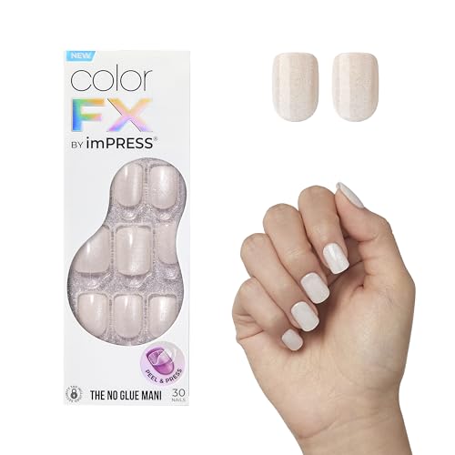 KISS colorFX by imPRESS Press On Nails, 'Rebel', Solid White, Short Squoval, IMPROVED adhesive, Up to 10-Day Hold, Nail Kit Includes 30 Fake Nails, Prep Pad, Manicure Stick, Mini Nail File