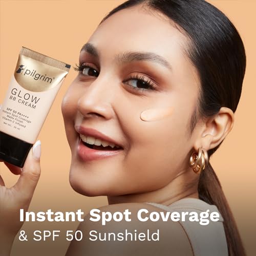 Pilgrim Beige Glow BB Cream SPF 50 PA++++ with Vitamin C | Medium Skin Tone | Lightweight Matte Makeup for Daily Wear, Sheer Coverage & Smooth Finish | 1.01 Fl Oz (30ml)