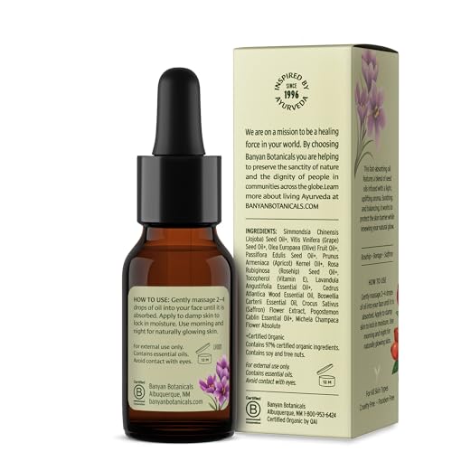 Banyan Botanicals Face Oil ? Luxurious Ayurvedic Face Oil ? Clean Skincare with Rosehip Oil and Jojoba Oil for Skin that Glows ? 0.5 oz ? Non-GMO, Cruelty Free, Paraben & Phthalate Free