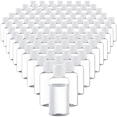 100 Pack 1.7oz Plastic Empty Bottles with Flip Cap Small Travel Size Bottles Hand Sanitizer Bottles Refillable Travel Container for Shampoo Body Soap Lotions Baby Shower (Clear)