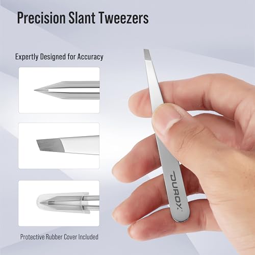 DUROX Precision Tweezers for Eyebrows ? Slant Eyebrow Tweezers for Women and Men, Made of Stainless Steel with Fine Slant Tips for Eyebrow and Hair Removal