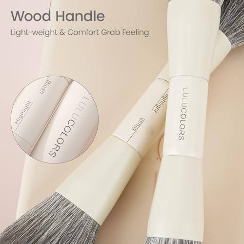 LULUCOLORS-Dual-Ended Makeup Brush Set with Sponge & Travel Case-13 Kinds of Multi-Functional Brushes for Face & Eyes ? Soft Bristles, Easy Travel Brush Set (Cream White)