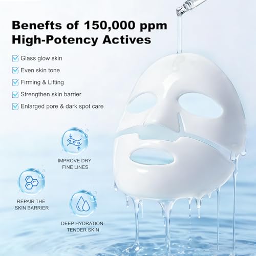 Bio Collagen Face Mask 5-Pack - 150,000ppm Collagen & Galactomyces & Hyaluronic Acid for Hydrating, Pore Minimizing & Firming | Overnight Sleeping Mask- Korean Skincare Inspired Treatment