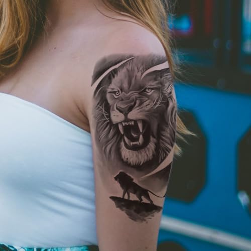 2 Sheets Realistic Animal Temporary Tattoos Stickers Roar Lion Designs For Men Waterproof Arm Leg Fake Body Art, Gym & Parties Bold Masculine Decals