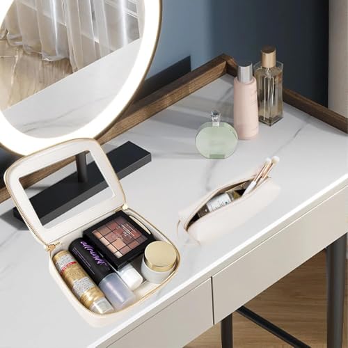Small Clear Makeup Bag with Makeup Brush Bag, Mini Makeup Pouch Car Organizer Bag Travel Toiletry Pouch Slim Makeup Brush Holder Makeup Bags Small with Zipper Purse Essential for Car