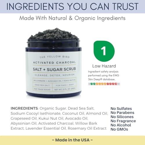 Activated Charcoal Face & Body Scrub ? Natural Deep Cleansing Exfoliator for Smooth, Soft Skin ? Gentle Salt & Sugar Scrub for Armpit & Foot Detox ? For Men & Women ? Made in USA