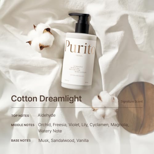 PURITO Luminous Moisture Shea Butter Body Lotion, Shea Butter, Gentle on Skin, Moisturizing, Dry Skin, Pump Bottle, K-Beauty, 300ml / 10.14 fl. oz. (Cotton Dreamlight, 10.14 fl. oz.)