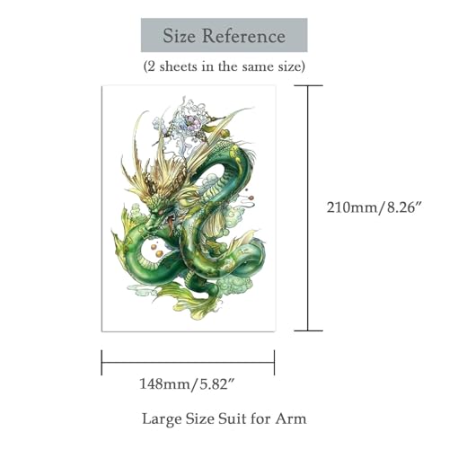 2 Sheets Arm Thigh Waterproof Fake Temporary Tattoos Sticker Green Chinese Dragon