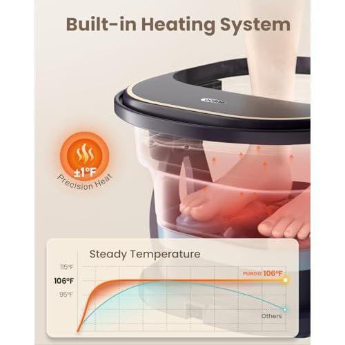 Puboo Collapsible Foot Spa Bath Massager with Heat, 95-115¡ÆF Precise Temp Control, Motorized Massage Rollers, Heated Foot Bath Soak Tub, Fits US Men¡¯s Size 11