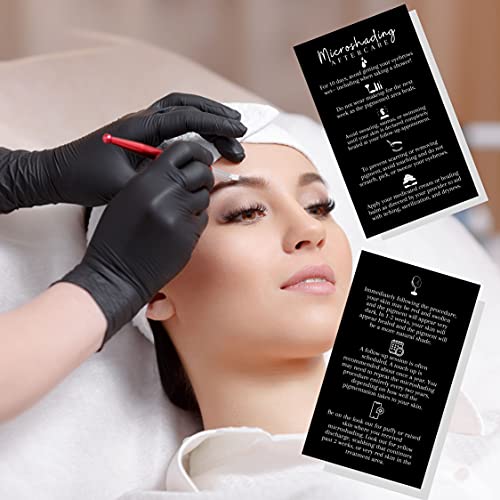 Microshading Aftercare Card | 50 Pack | 2x3.5" inches Business Card Size | Brow PMU Brow Artist Powdered Brow | Black with White Design