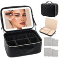 Travel Makeup Bag with LED Mirror, Large 12 Inch Cosmetic Train Case with Jewelry Organizer, 10X Magnifying Mirror, Adjustable Dividers for Cosmetics Makeup Brushes Toiletry, Includes 6 Velvet Pouches