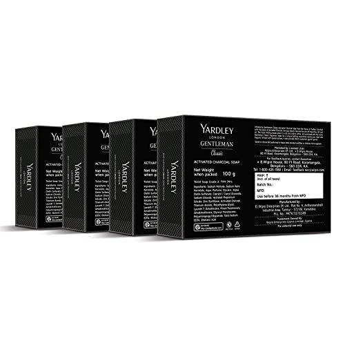 Yardley London Gentleman Classic Activated Charcoal Soap, with 99.9% Germ Protection and Deep Cleansing of Skin - Pack Of 4 (100 g each)