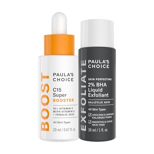 Paula¡¯s Choice C15 Super Booster Vitamin C Serum + Travel Size 2% BHA Salicylic Acid Liquid Exfoliant Duo, for Radiance, Glow and Smoother Skin, Set of 2