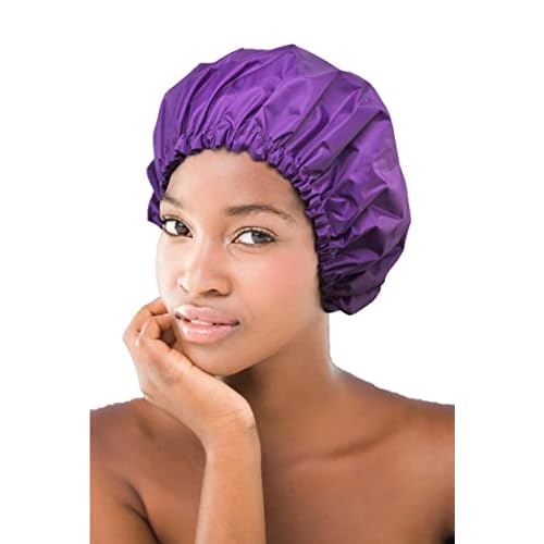 Glow by Daye Satin Lined Shower Cap, Adjustable and Waterproof with Satin Interior for Hair Protection, Large, Purple Rain