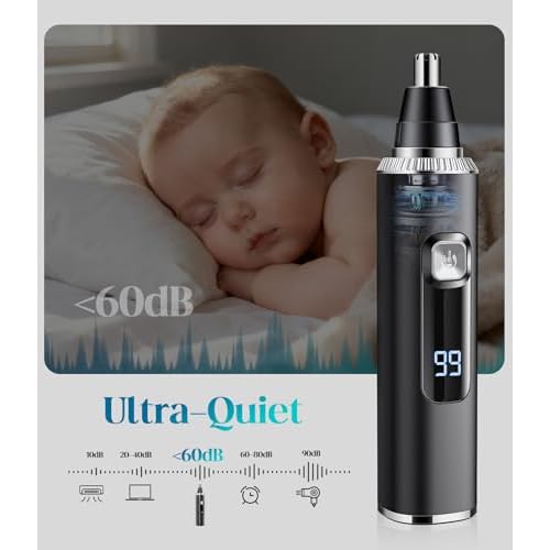 Nose & Ear Hair Trimmer, Type-C Rechargeable Precision Groomer for Men & Women, Painless Double-Edged Blades, IPX7 Waterproof & Easy to Clean for Nose, Ears, and Facial Hair
