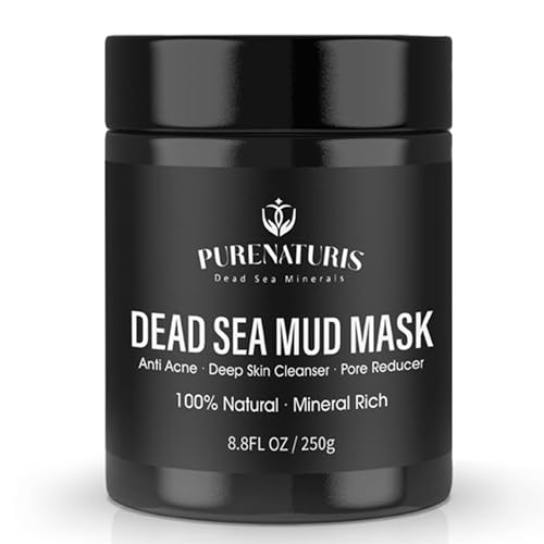 PureNaturis Organic Dead Sea Mud Mask for Face & Body, Premium Spa Quality Pore Minimizer for Acne, Blackheads, Oily Skin -Skin Tightening Formula for Women & Men, Achieves Healthier Complexion 8.8 oz