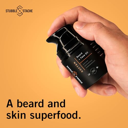 stubble & stache Hydrating Beard Oil for Men ? Dual-Use Face & Beard Moisturizer & Conditioner with Baobab, Jojoba & Argan ? Softens Hair, Stops Itch & Dry Skin ? Lightweight Non-Greasy Oil, 1 fl oz