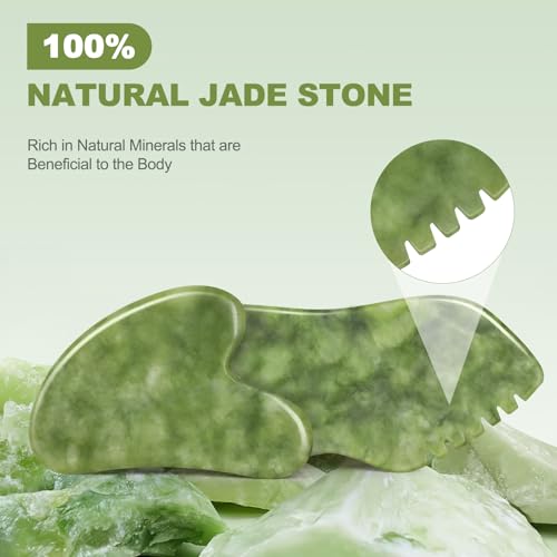 airogym 2PCS Jade Stone Gua Sha Set Face Massager Jade Facial Tools Body Lymphatic Drainage Massager, Guasha Face Sculpting Tool Skin Care Set Gifts for Women Gua Sha Sculpting for Tighten Skin
