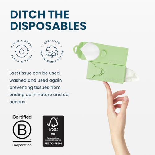 LastTissue¢ç Reusable Cotton Tissue Pack | Face Towels & Handkerchiefs for Men & Women ? Washable, Sustainable Facial Tissue with Storage Case - Green