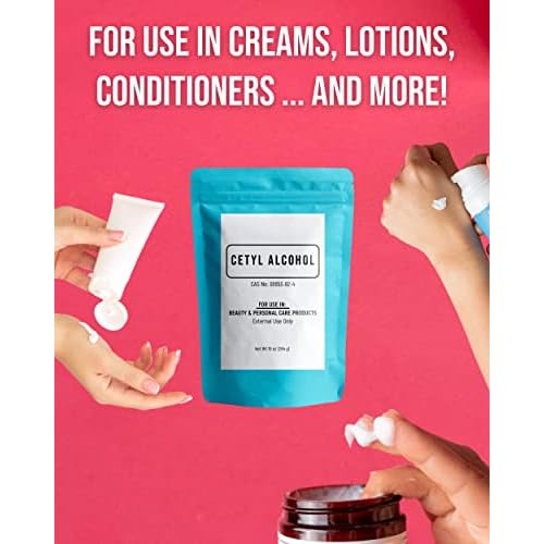 Magnum Solace Cetyl Alcohol for Body Butter, DIY Lotions, Creams, Conditioners - Thickener and Emollient - White Granules (10 oz)