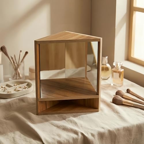 Non-Reversing Mirror with Wood Frame - Shows True Unflipped Image, Standing Tabletop Inverted Mirror for Living Room, Bedroom, Home Decor