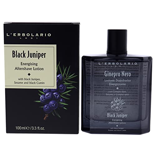 L'Erbolario Energizing After Shave Lotion - Hydrating Aftershave for Men for Soothed Face and Neck - Woody Post Shave Cream - Black Juniper - 3.3 oz