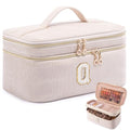 AMOIGEE Initial Makeup Bag Organizer,Personalized Double Layer Train Case, Travel Toiletry Bag for Makeup Brushes for Teens Girl, Skincare Gift Set, Initial Cute Cosmetic Make Up Bag for Women