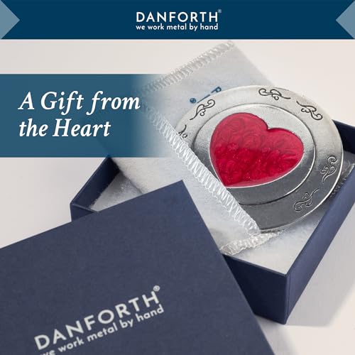 DANFORTH - Hearts Pewter Purse Mirror (Red) - 3 1/2 Inch Diameter - Gift Boxed