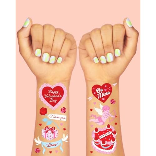 xo, Fetti Valentine Temporary Tattoos - 48 designs, 2 sheets | Pink and Red Hearts, Love Theme, Classroom Favors, Party Supplies, Kids Valentines, Galentines Gifts, Girly Glam